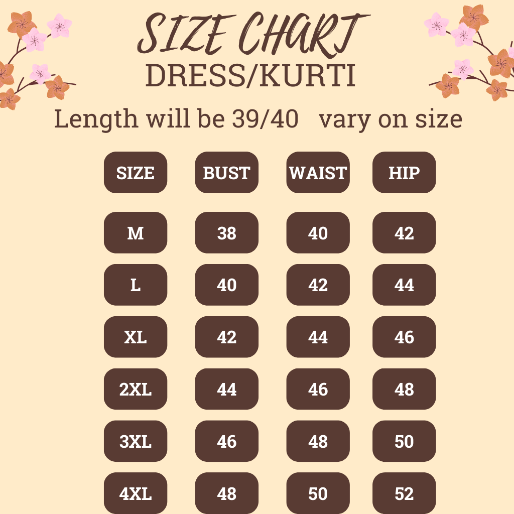 Original Selfie kurti - On regular launch the size chart of selfie kurtiz  remains this .. in premium launches or sometimes in traded designer pieces  2 inches sizing varies | Facebook